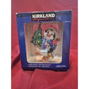 New Kirkland Christmas Signature Collectible Penguin with Xmas Tree Ornament